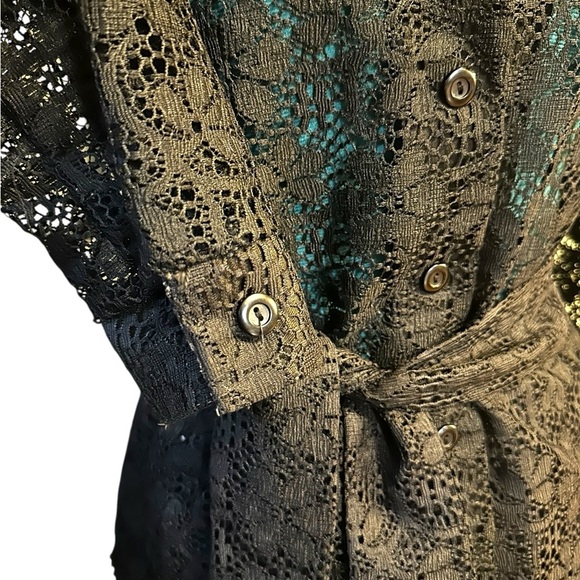 Vintage Style-Aire Dallas Small Skirt Top Set 70s Prairie Black Floral Lace EUC - Picture 7 of 13